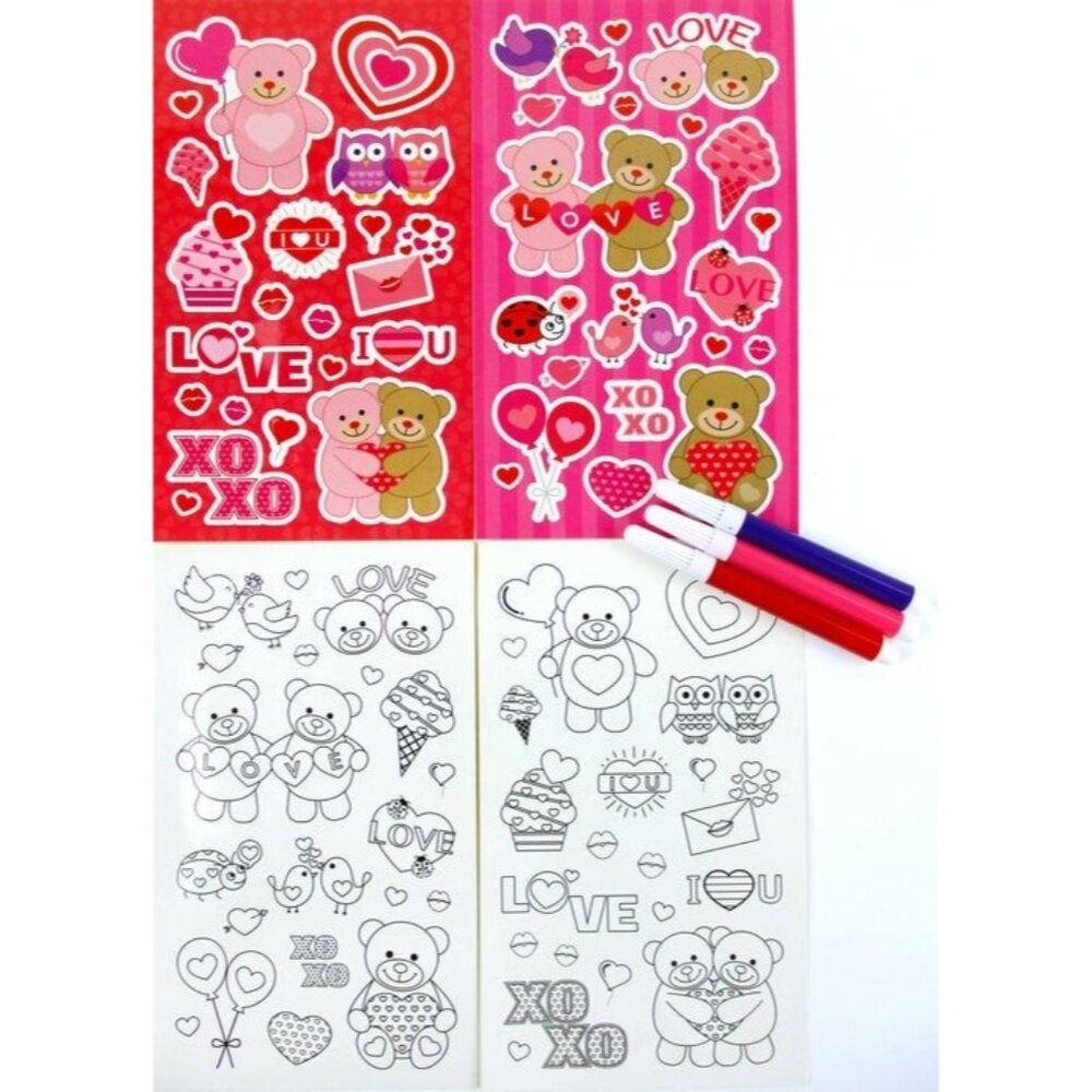 Valentines Day Sticker & Coloring Set With Markers